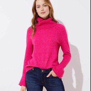 LOFT Small Pink Turtleneck Sweater Bell Sleeves